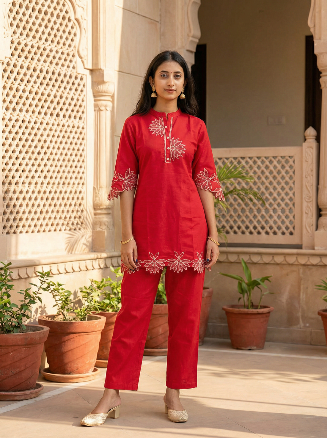 VATICAN SILK HAPPY PINK CORD SET WITH UNIQUE EMBROIDERY DESIGNS