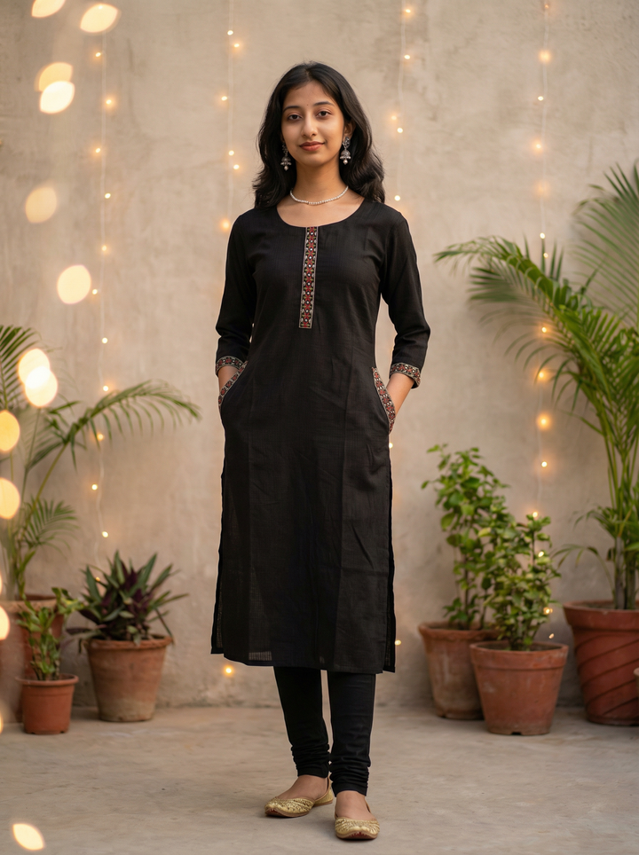 BERLIN SILK NECK AND POCKET EMBROIDERY STYLE KURTI