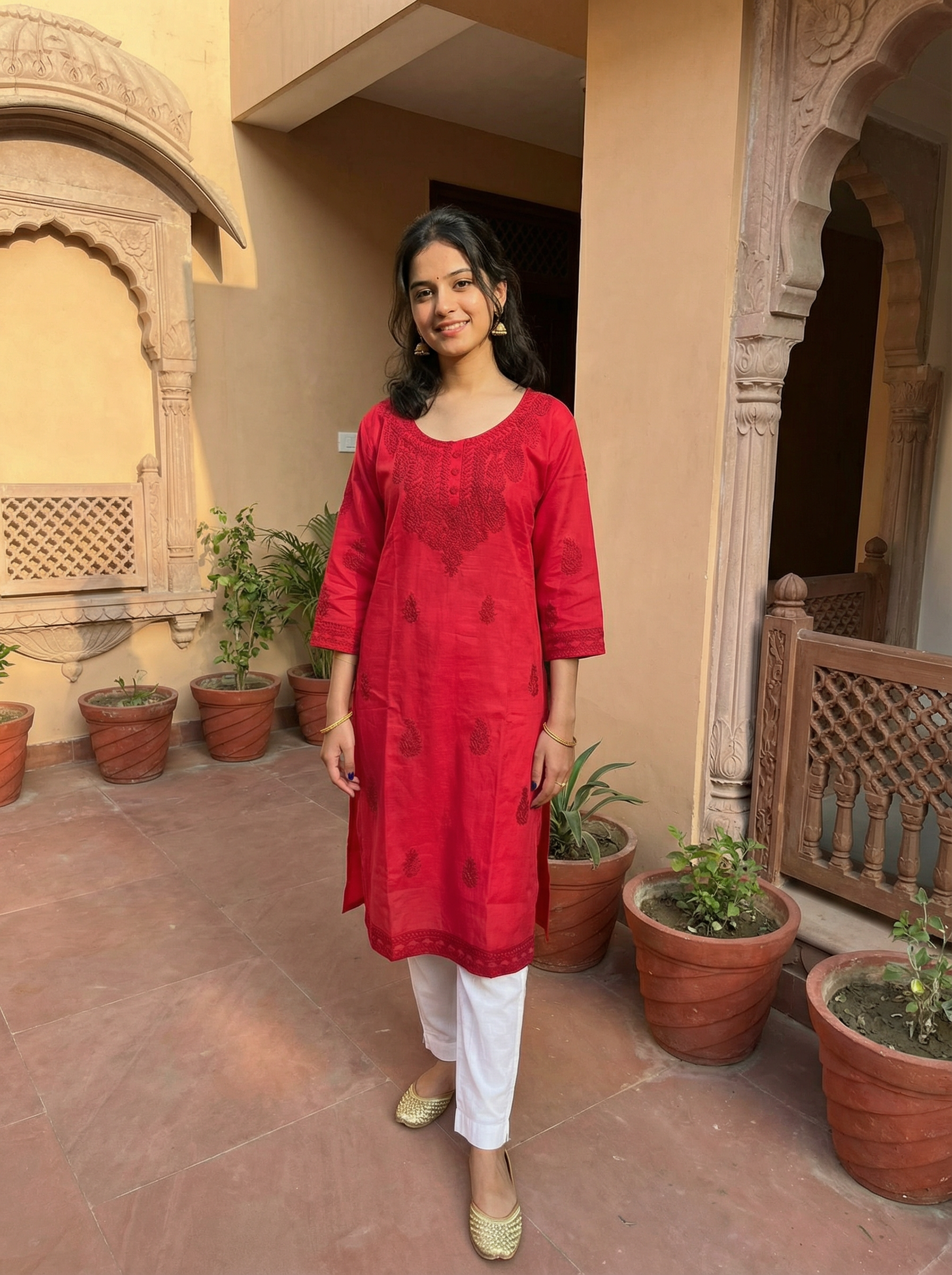 VATICAN SILK EMBROIDERY WORK KURTI WITH SURPRISED POCKET IN BEAUTIFUL PINK COLOUR