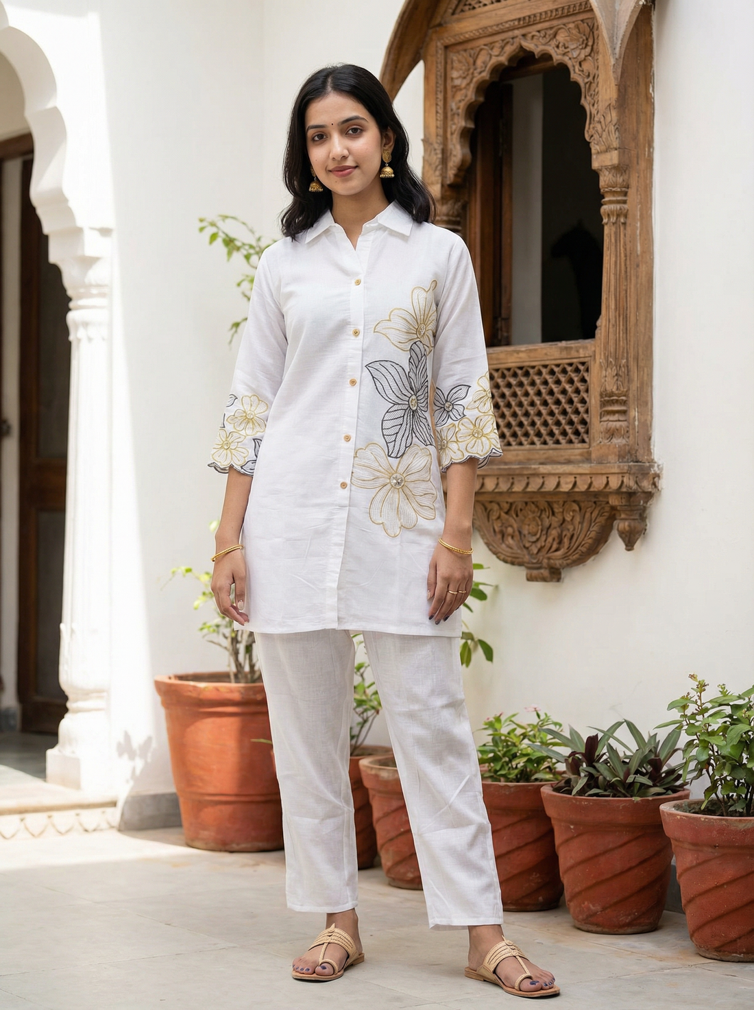 VATICAN SILK WHITE CORD SET WITH BEAUTIFUL EMBROIDERIE WORK