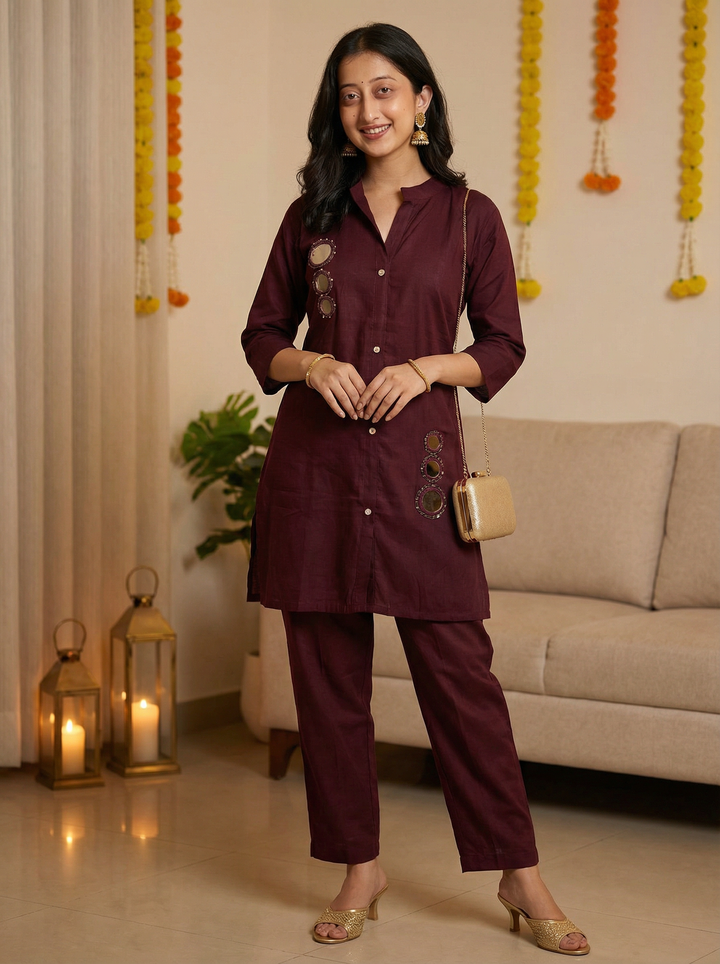 ROMAN SILK REAL MIRROR CORD SET WITH BEAUTIFUL PURPLE COLOR