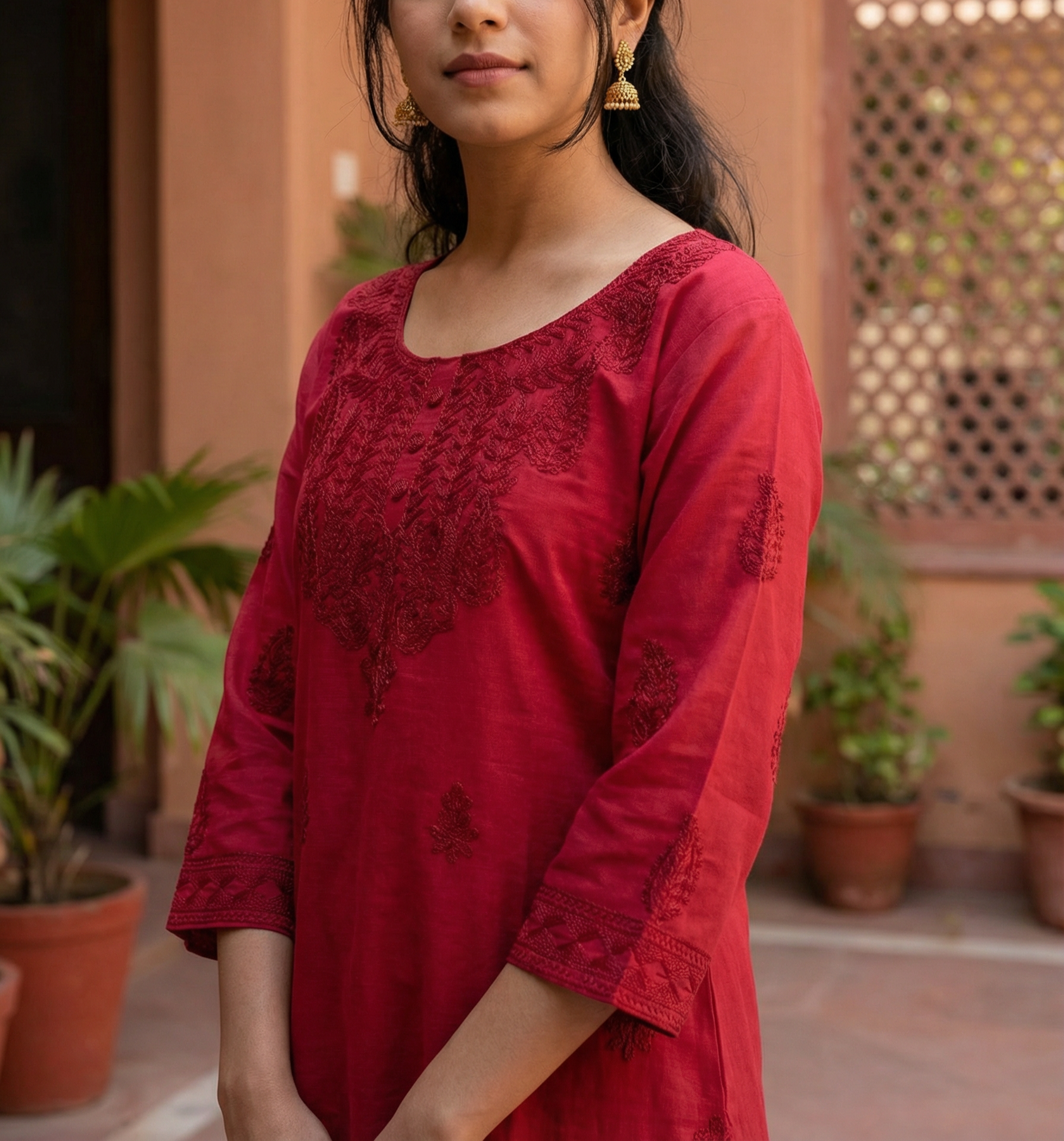 VATICAN SILK EMBROIDERY WORK KURTI WITH SURPRISED POCKET IN BEAUTIFUL PINK COLOUR