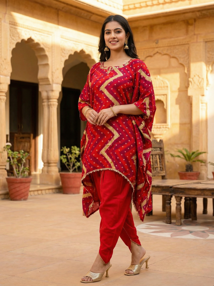 BEAUTIFUL MUL COTTON KAFTAN WITH DHOTI AND NECK WORK